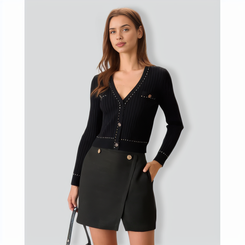 Black Contrasting Single-Breasted Cardigan