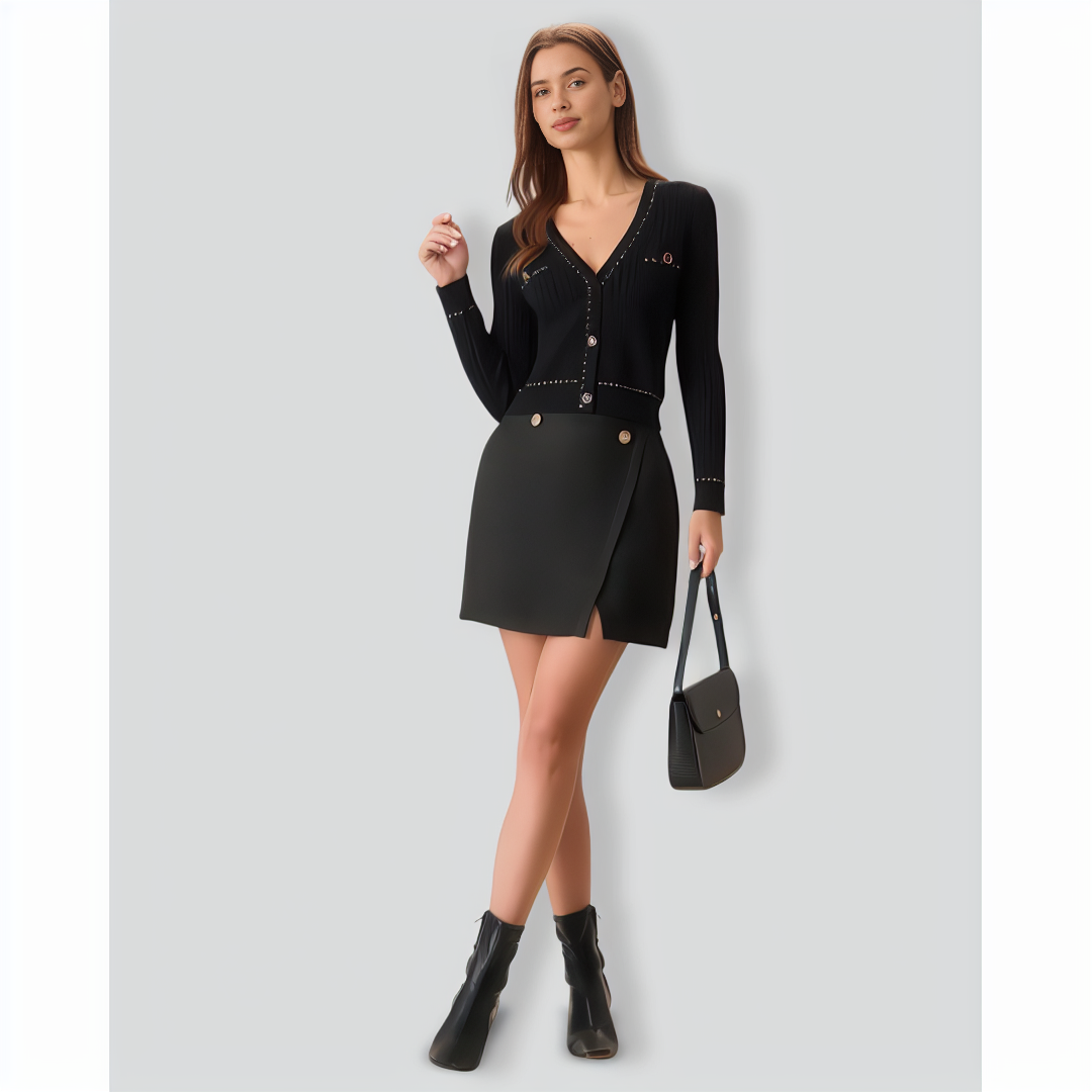 Black Contrasting Single-Breasted Cardigan