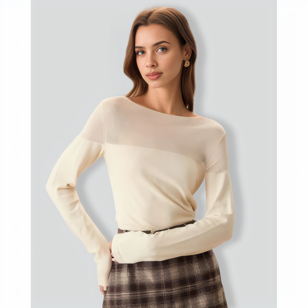 The Apricot Boat Neck Sheer Knit Top