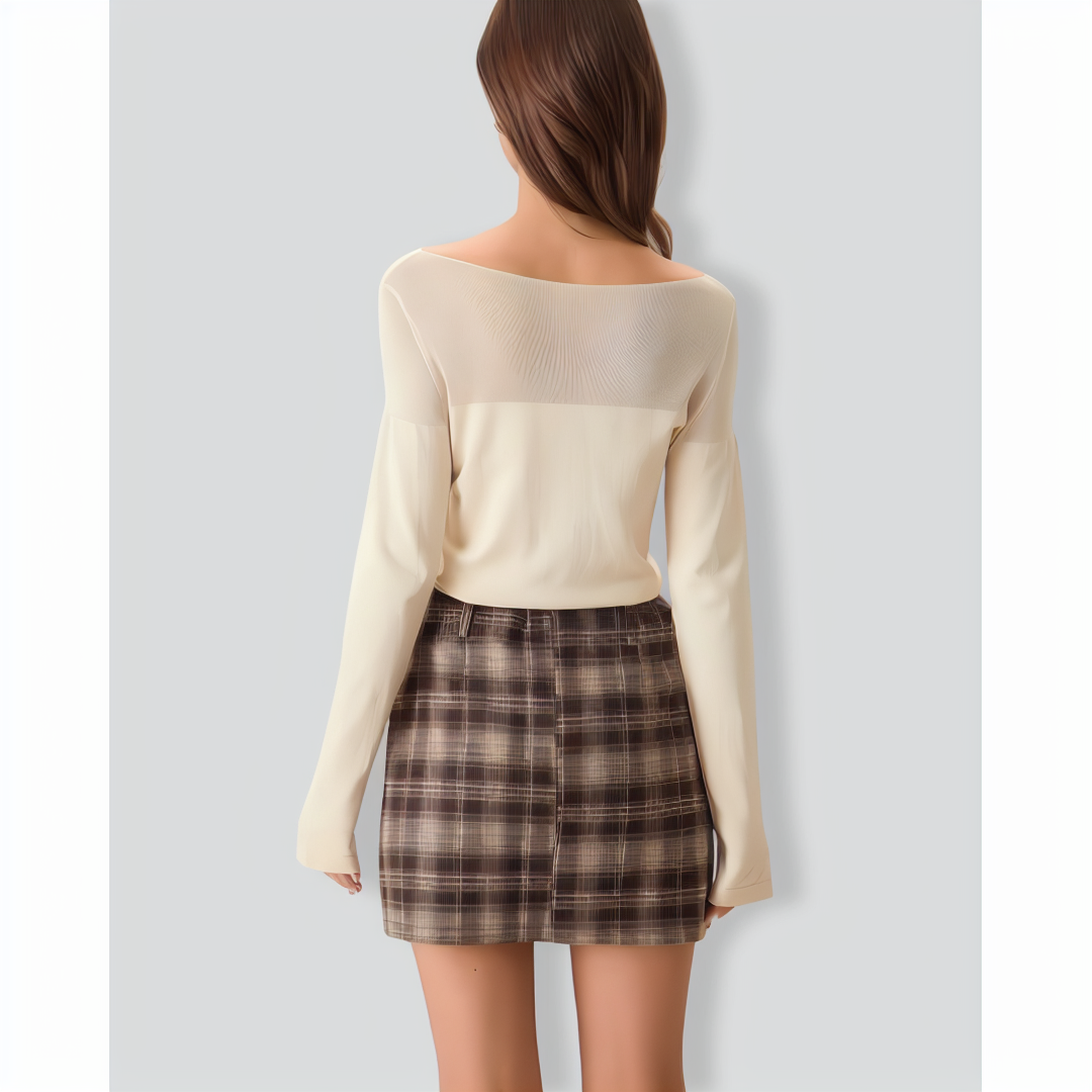 The Apricot Boat Neck Sheer Knit Top