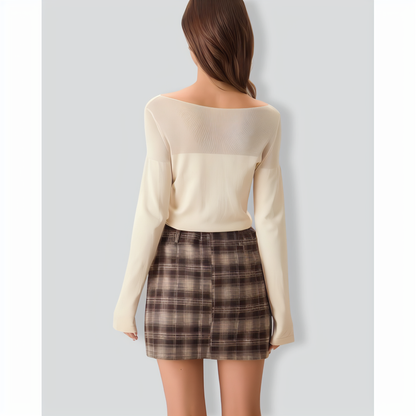 The Apricot Boat Neck Sheer Knit Top