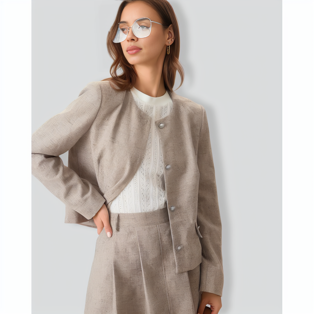 Round Neck Khaki Single-Breasted Jacket