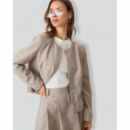 Round Neck Khaki Single-Breasted Jacket