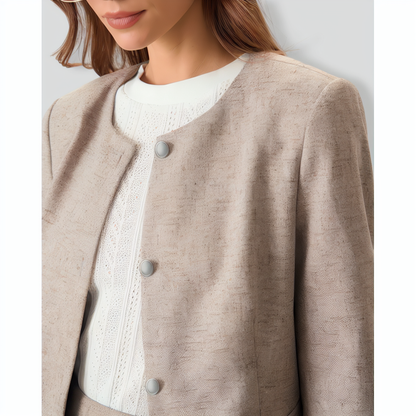 Round Neck Khaki Single-Breasted Jacket