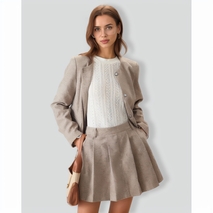 Round Neck Khaki Single-Breasted Jacket