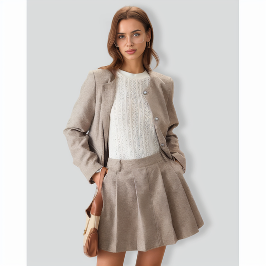 Round Neck Khaki Single-Breasted Jacket