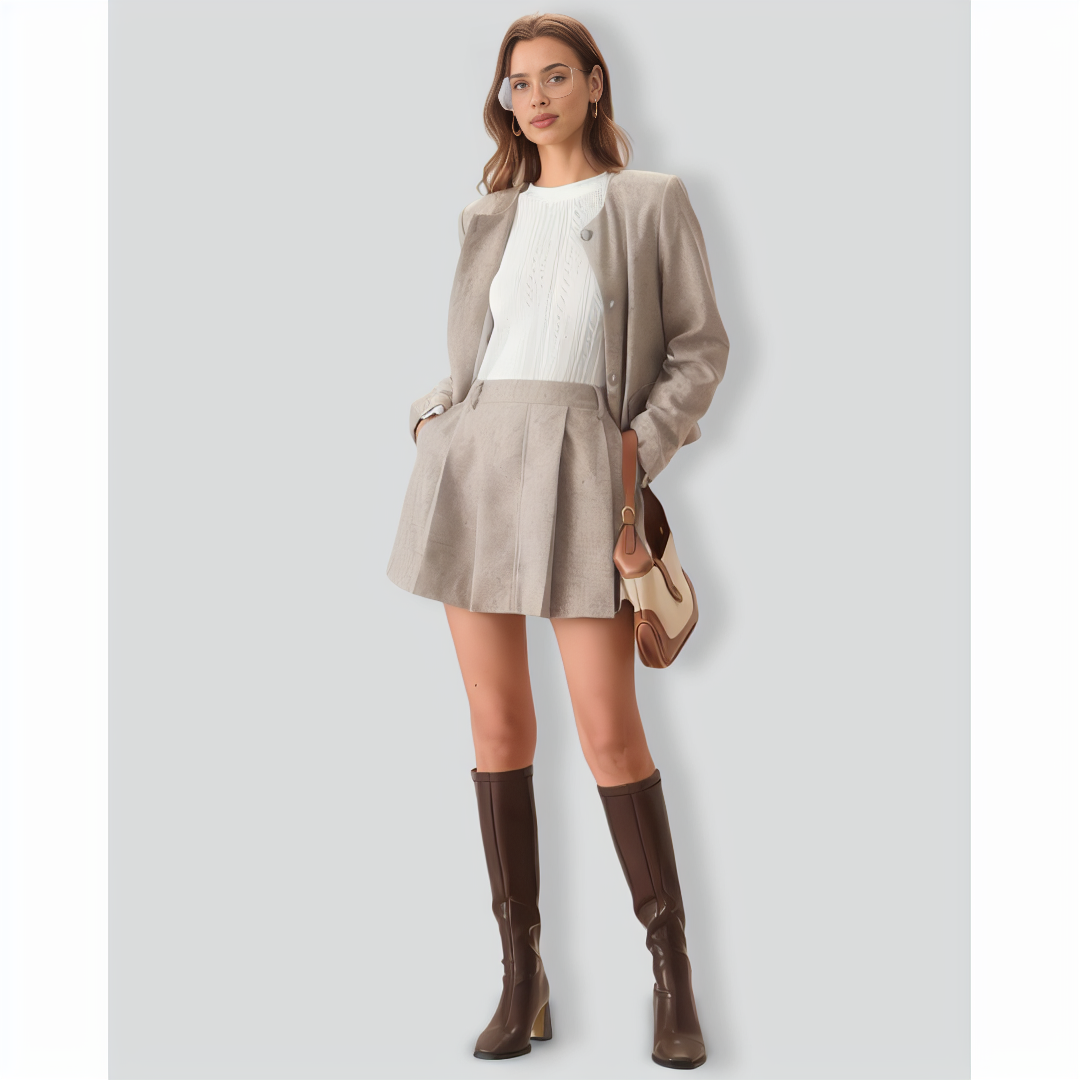 Round Neck Khaki Single-Breasted Jacket