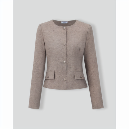 Round Neck Khaki Single-Breasted Jacket