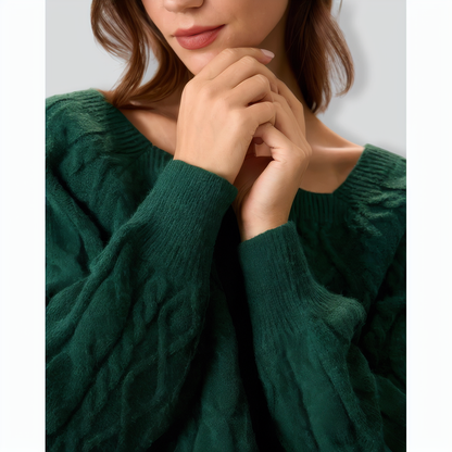 Green Romance Cable Knit Crew Sweater
