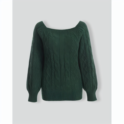Green Romance Cable Knit Crew Sweater