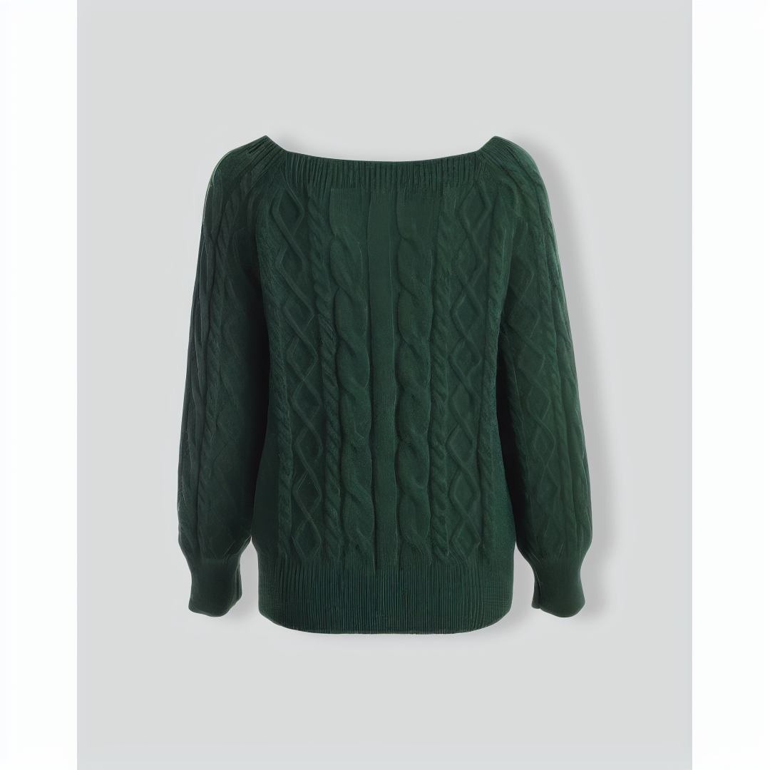 Green Romance Cable Knit Crew Sweater