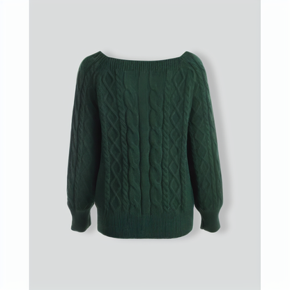 Green Romance Cable Knit Crew Sweater