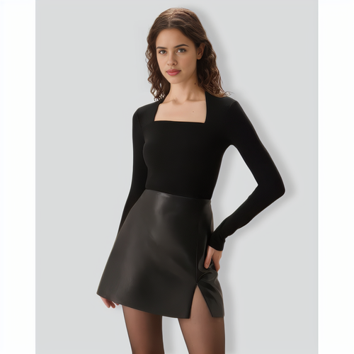 Black Square Neck Slim Knit Tee