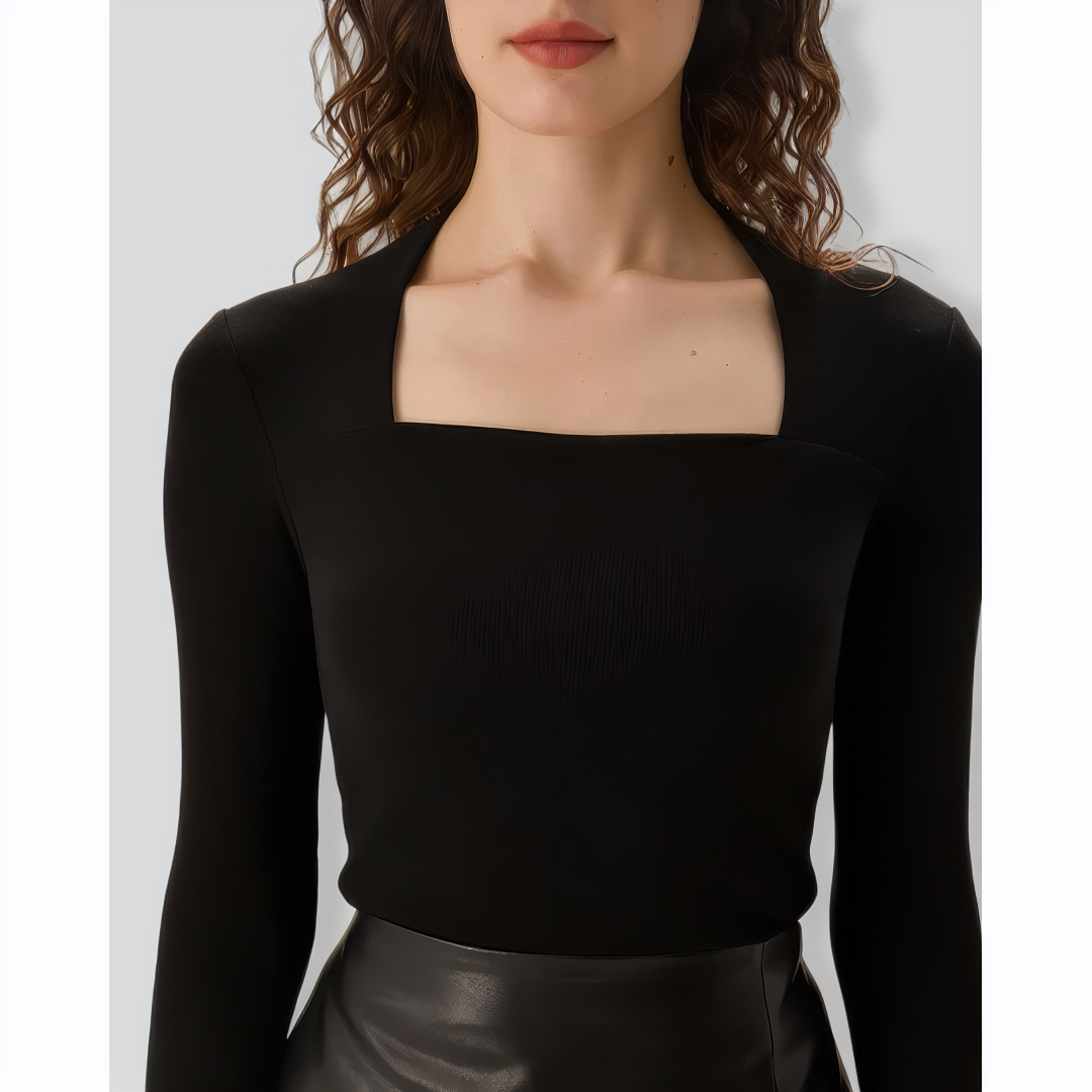 Black Square Neck Slim Knit Tee