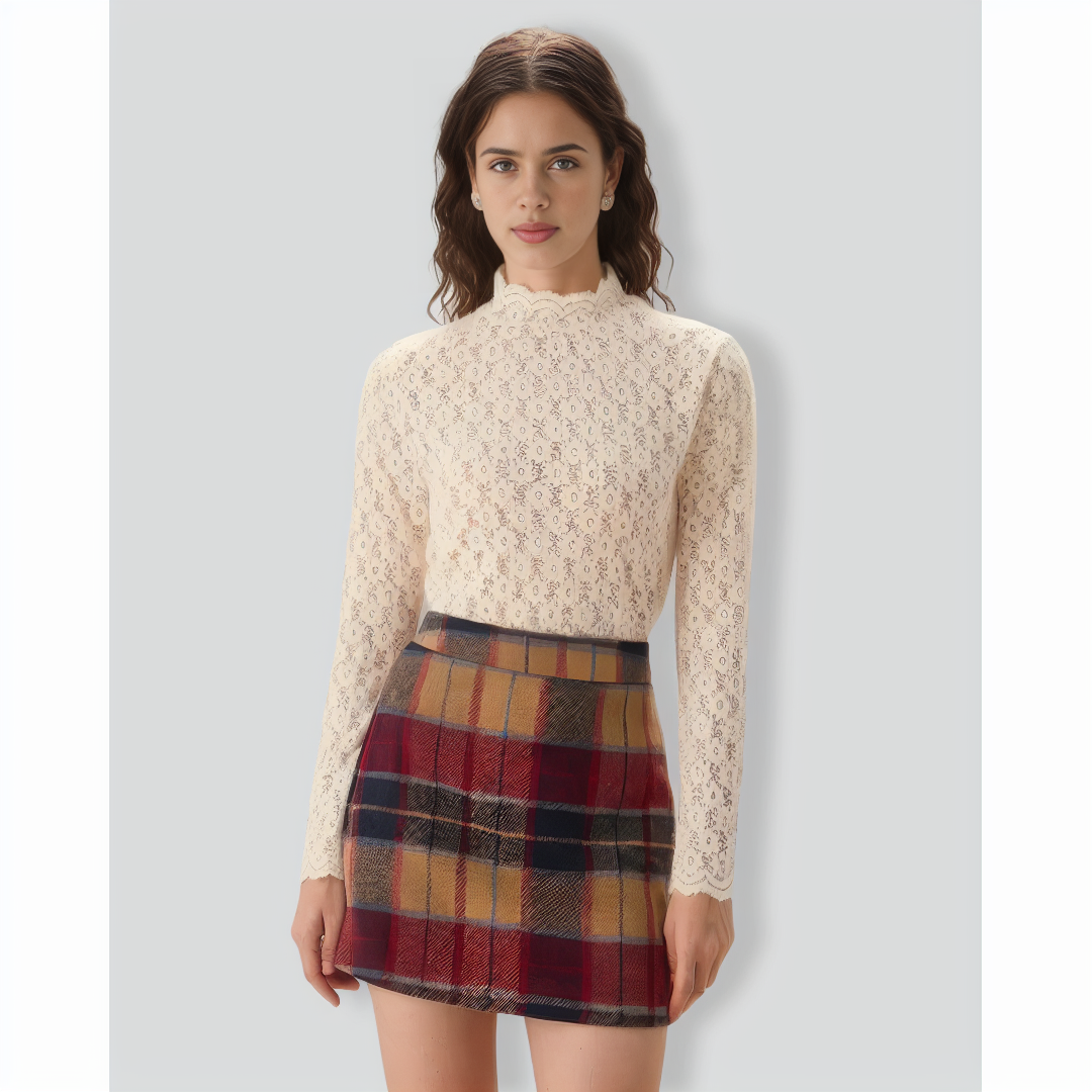 Women's Apricot Mock Neck Jacquard Knit Tee