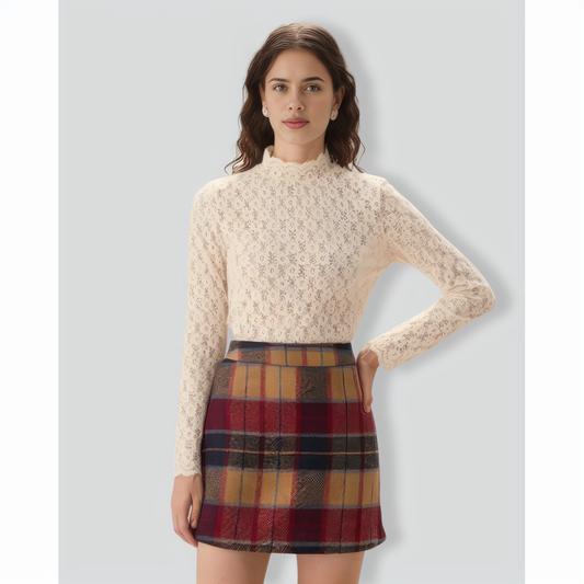 Women's Apricot Mock Neck Jacquard Knit Tee