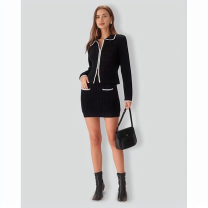 Black Contrasting Slim Zipper Cardigan