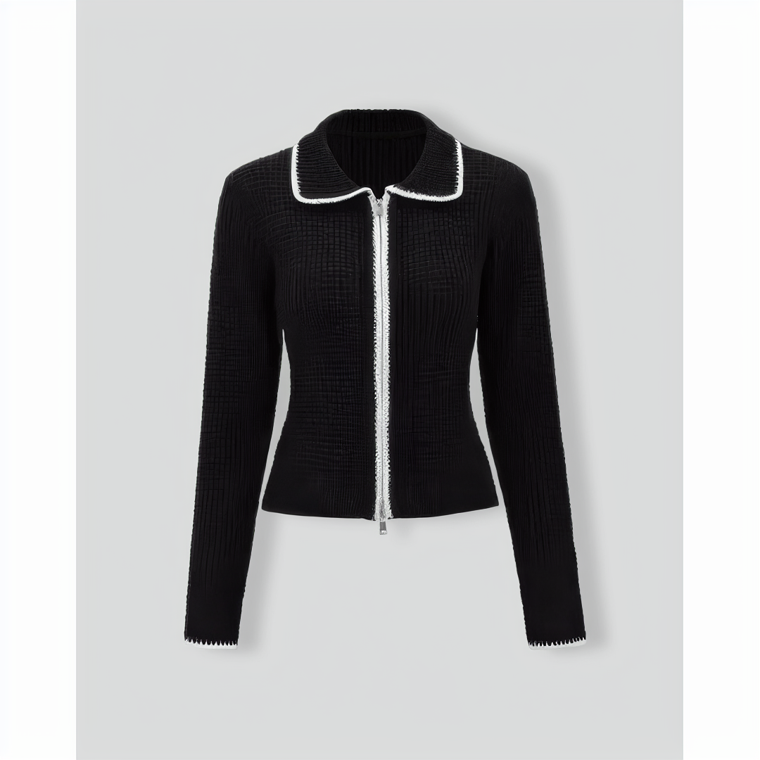 Black Contrasting Slim Zipper Cardigan