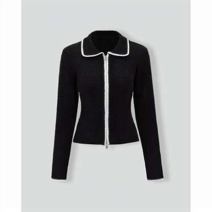 Black Contrasting Slim Zipper Cardigan
