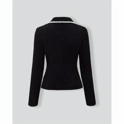 Black Contrasting Slim Zipper Cardigan
