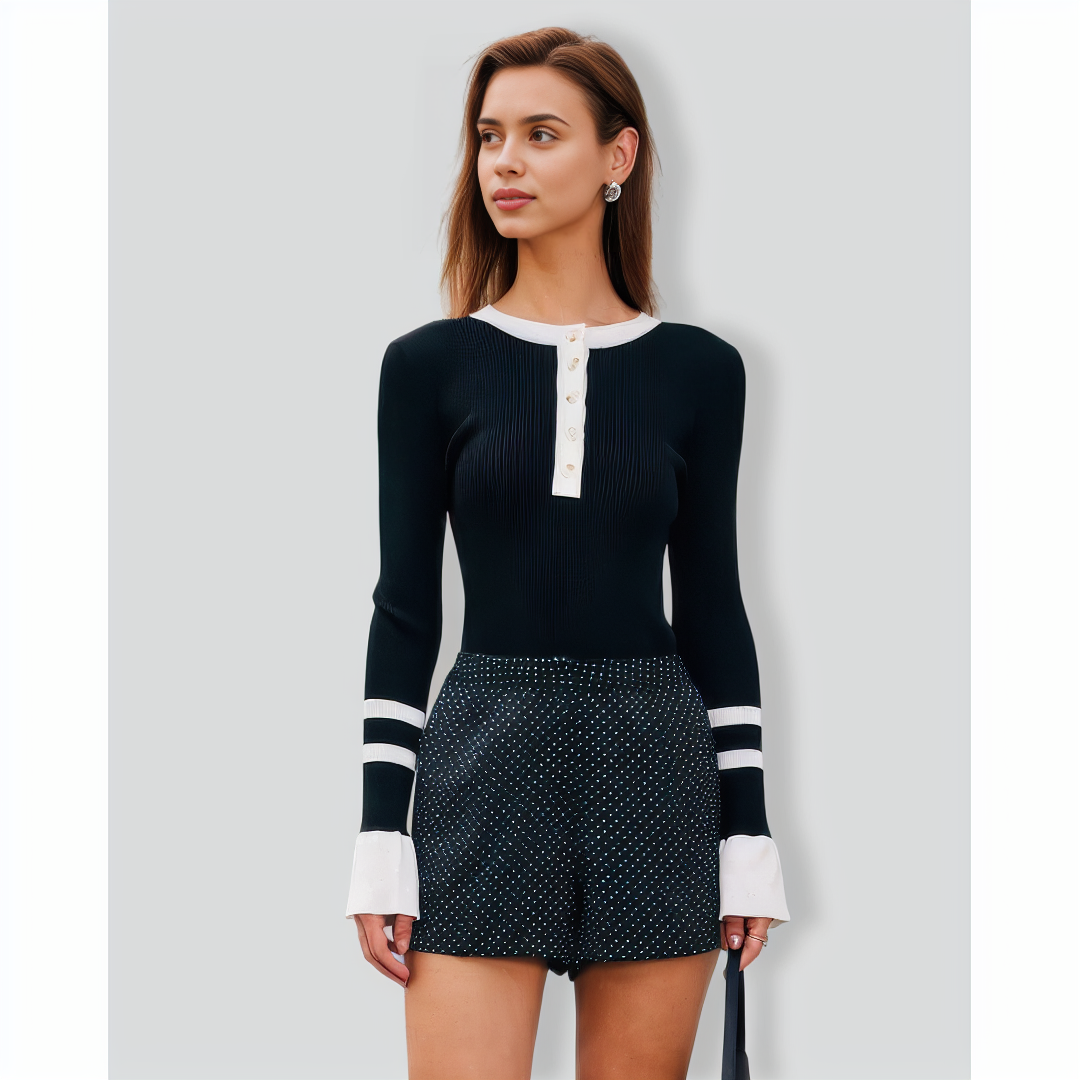 The Black Round Neck Contrast Trim Knit Top
