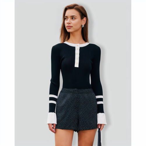 The Black Round Neck Contrast Trim Knit Top