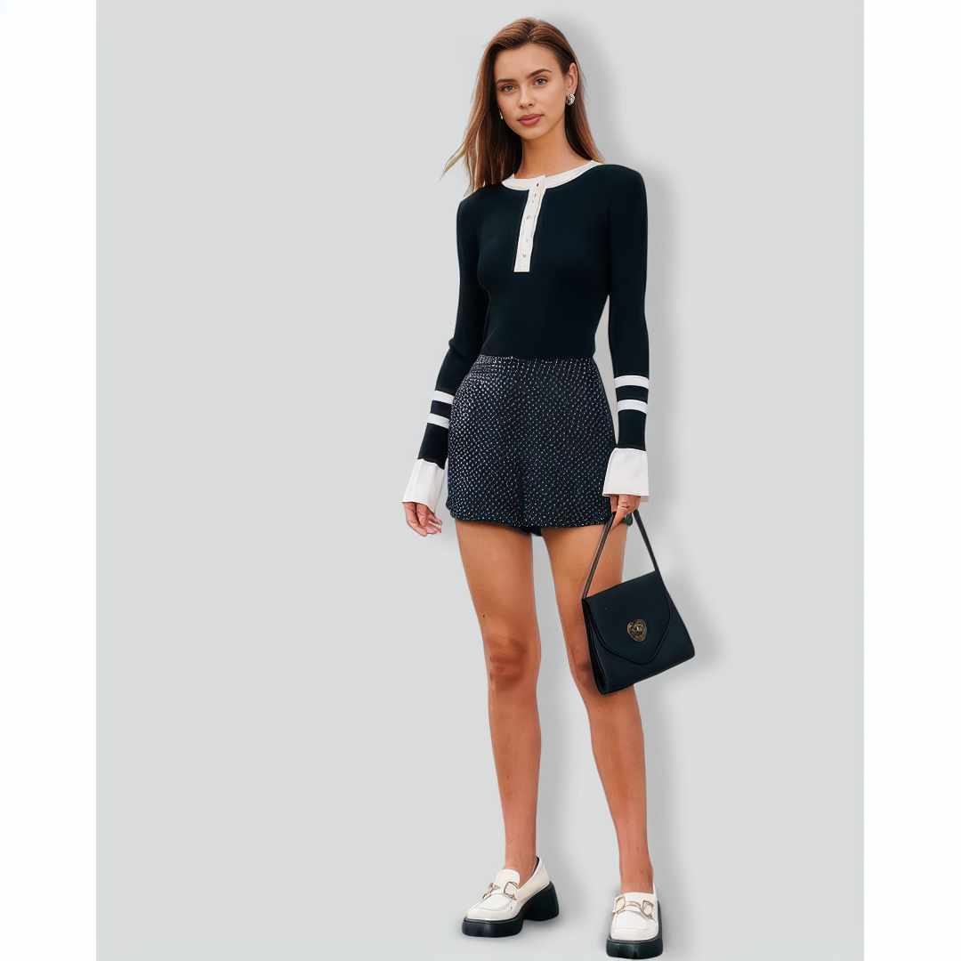 The Black Round Neck Contrast Trim Knit Top