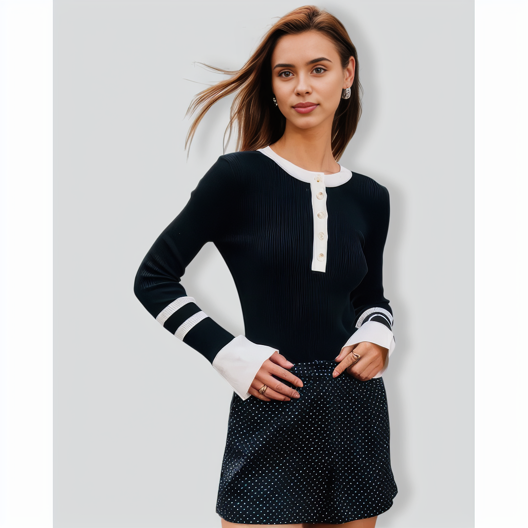 The Black Round Neck Contrast Trim Knit Top