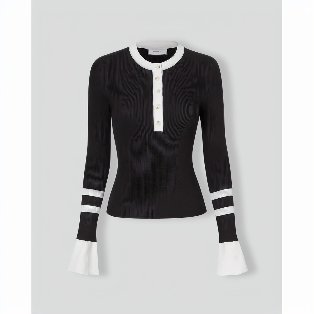 The Black Round Neck Contrast Trim Knit Top