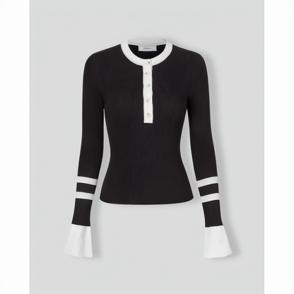 The Black Round Neck Contrast Trim Knit Top