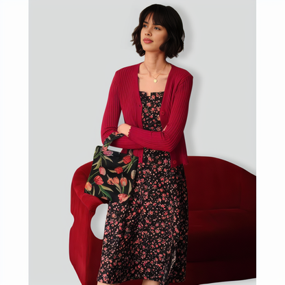 The Solid V Neck Ribbed Cardigan