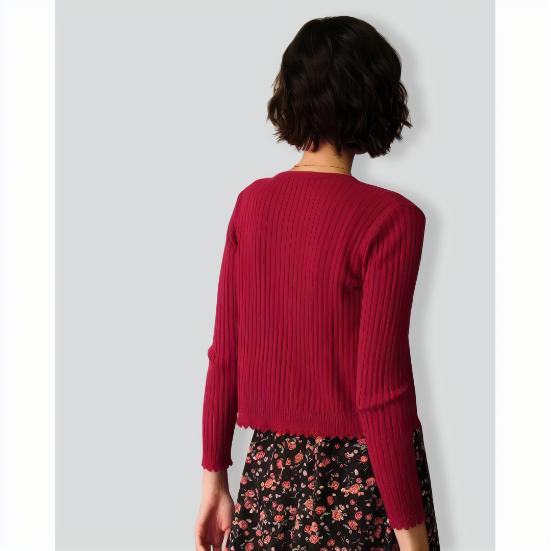 The Solid V Neck Ribbed Cardigan