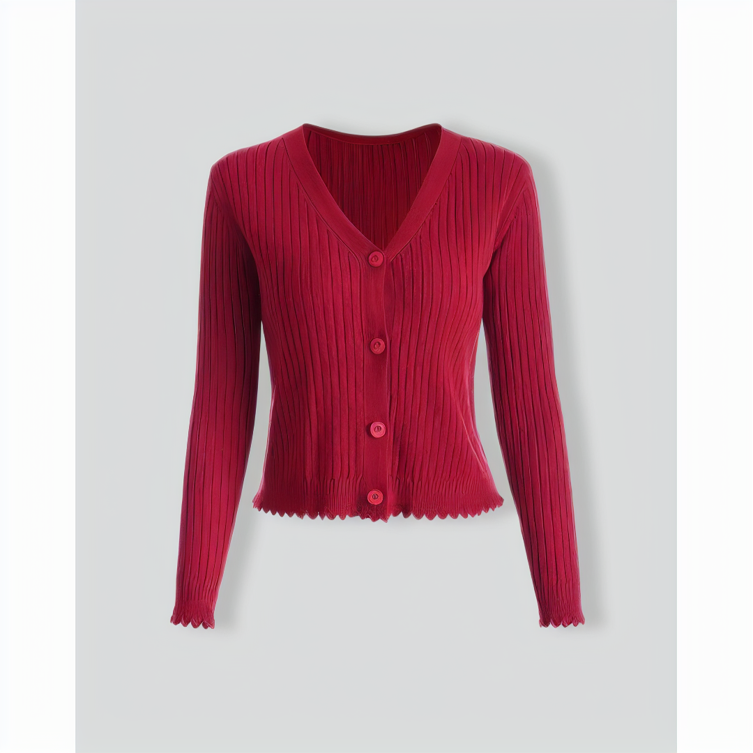 The Solid V Neck Ribbed Cardigan