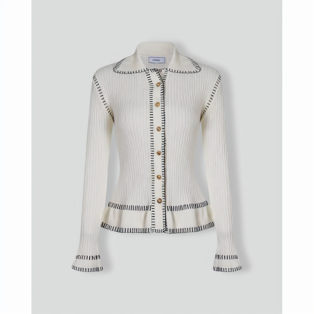 The White Seam Colorblock Button Cardigan