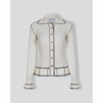 The White Seam Colorblock Button Cardigan