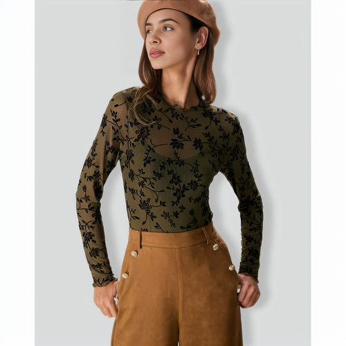 The Army Green Mesh Floral Blouse & Cami Top