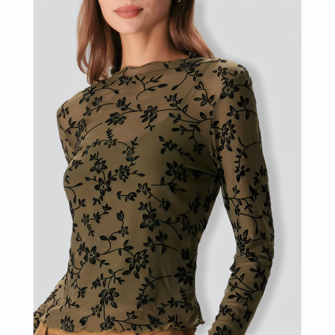 The Army Green Mesh Floral Blouse & Cami Top