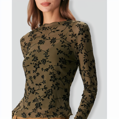 The Army Green Mesh Floral Blouse & Cami Top