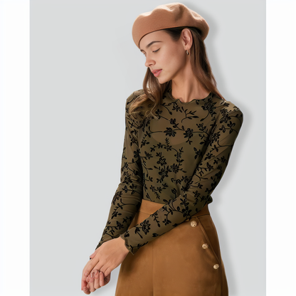 The Army Green Mesh Floral Blouse & Cami Top