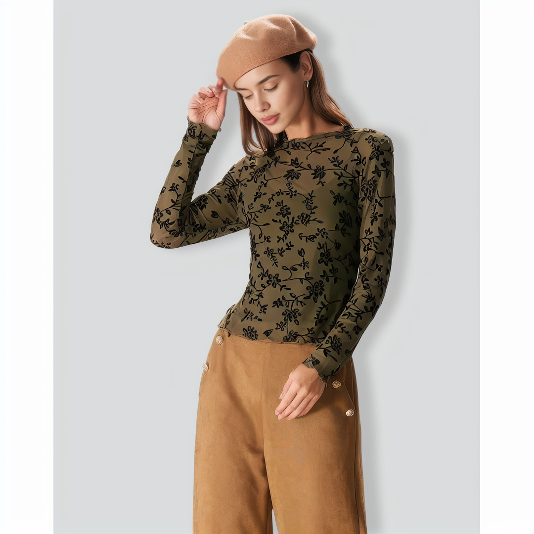 The Army Green Mesh Floral Blouse & Cami Top