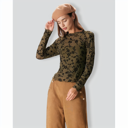 The Army Green Mesh Floral Blouse & Cami Top