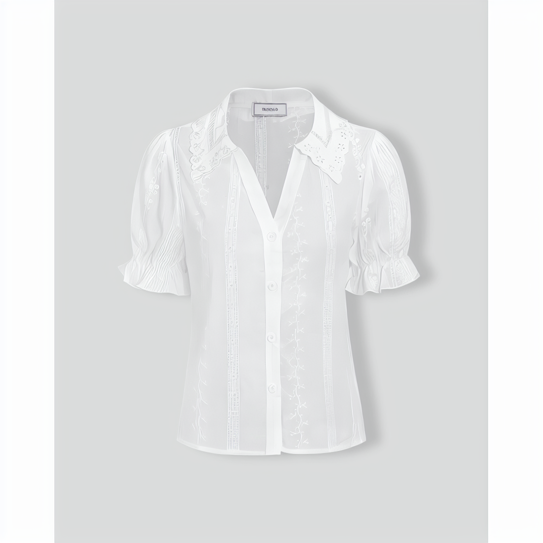 Women's White Collared Lace Embroidery Cotton Blouse