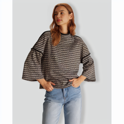 The Black Mock Neck Houndstooth Sweatshirt