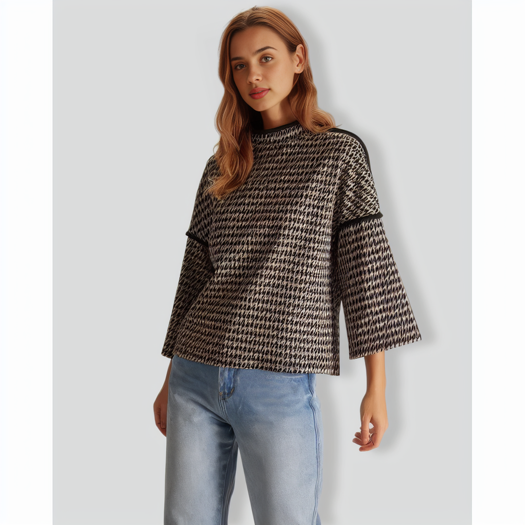 The Black Mock Neck Houndstooth Sweatshirt