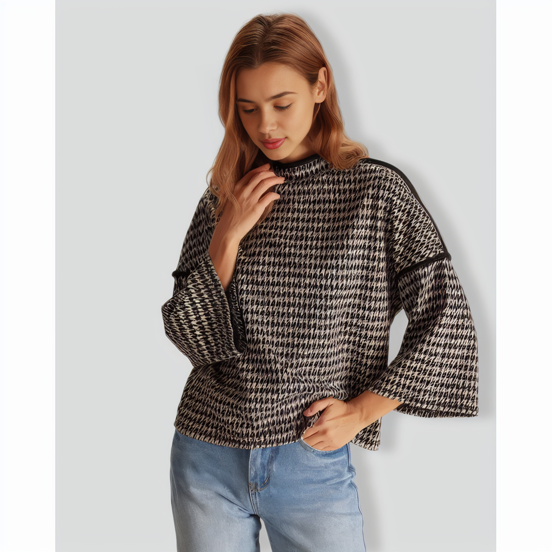 The Black Mock Neck Houndstooth Sweatshirt