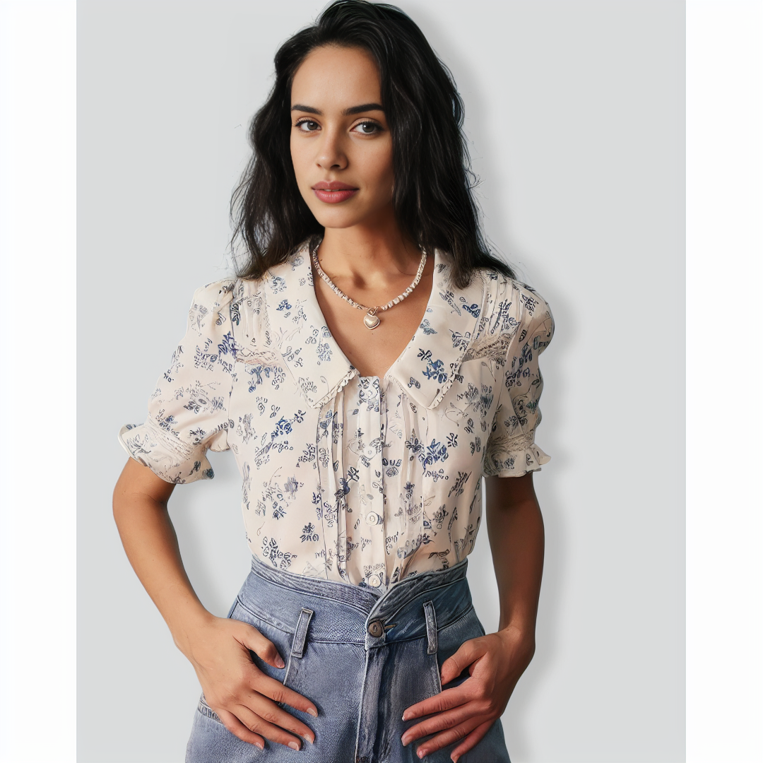 The Lace Spliced Pleated Floral Shirt