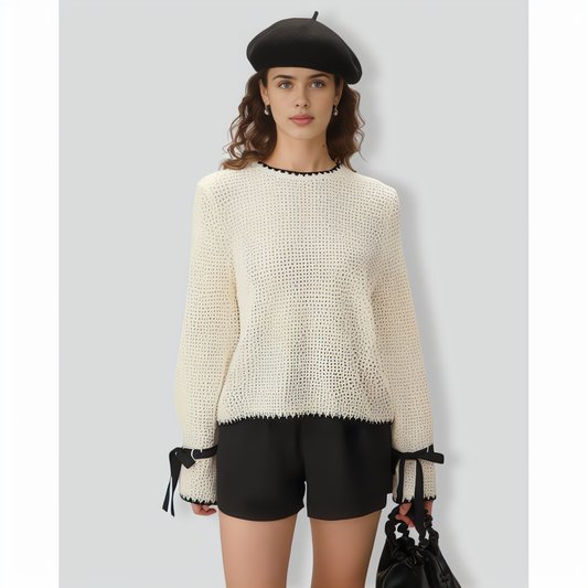 Beige Contrasting Bell Sleeve Sweater