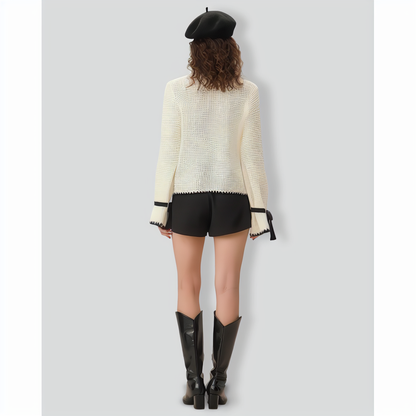 Beige Contrasting Bell Sleeve Sweater