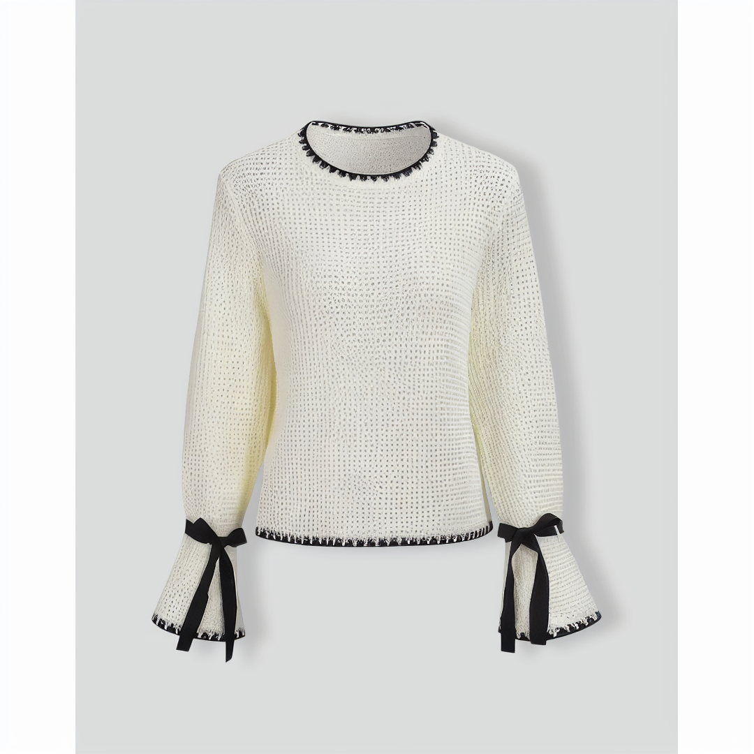 Beige Contrasting Bell Sleeve Sweater