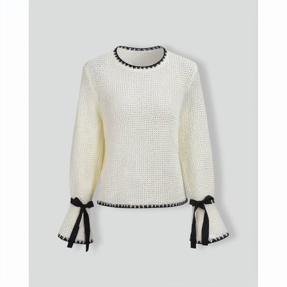 Beige Contrasting Bell Sleeve Sweater